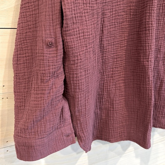 Muslin Crinkle cotton blouse top Tunic longline tab sleeves gauzy plum Size L - Picture 2 of 6